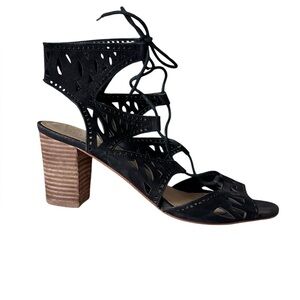 Marc Fisher Sandals Black Suede Lacy Sandals Block Heel Open Toe size 10